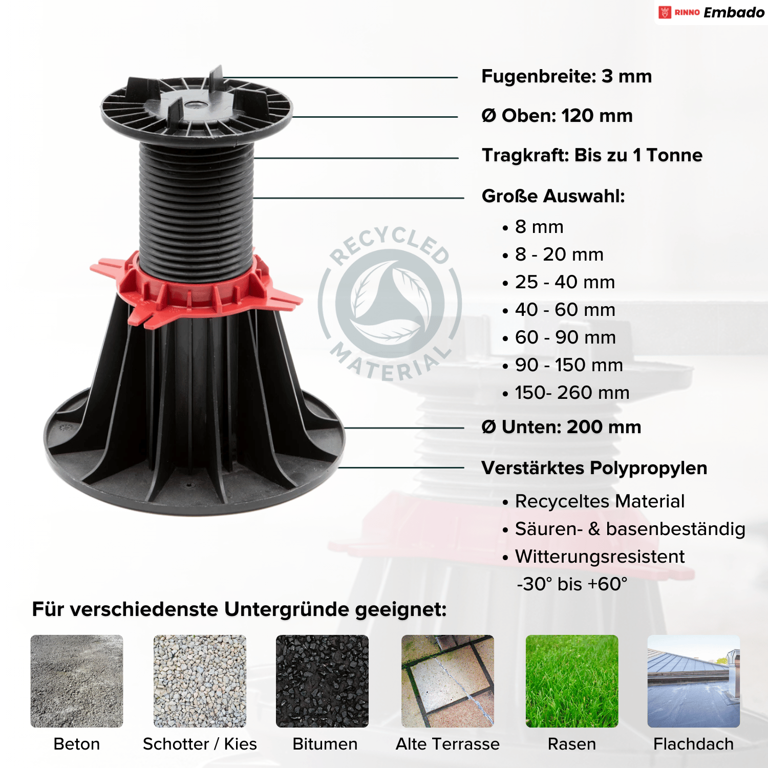 Stelzlager höhenverstellbar 90-150mm für Terrassenplatten YEED