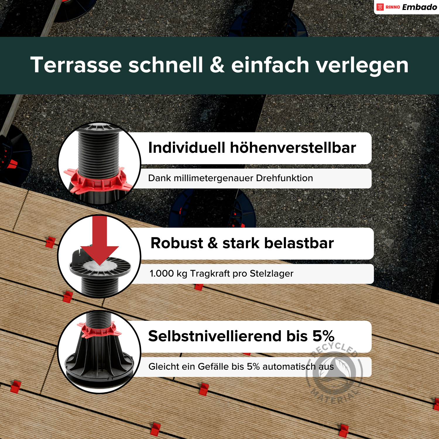 Balkenlager höhenverstellbar 40-60mm für Terrassendielen YEED