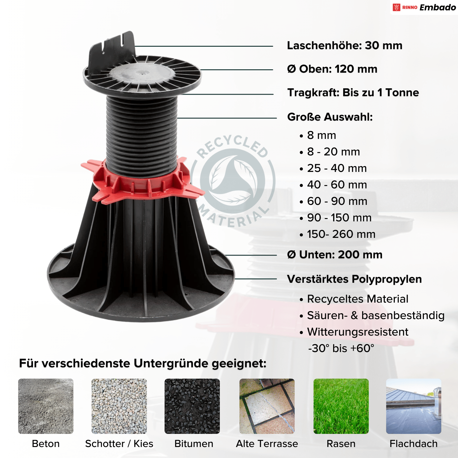 Balkenlager höhenverstellbar 40-60mm für Terrassendielen YEED