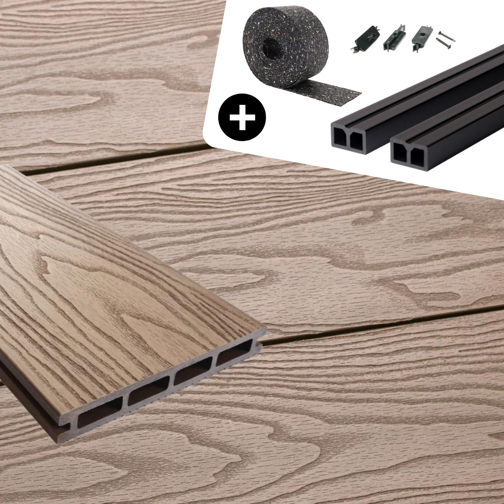 WPC-Komplettset Teak Holzoptik Basic Hohldiele